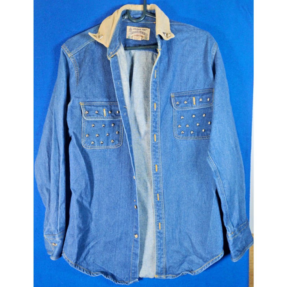 Vintage London Fog Denim Shirt Womens Small Outdoors Unlimited Studded Corduroy